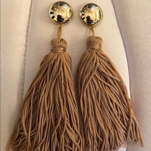 Beige and Gold Tassel Earrings